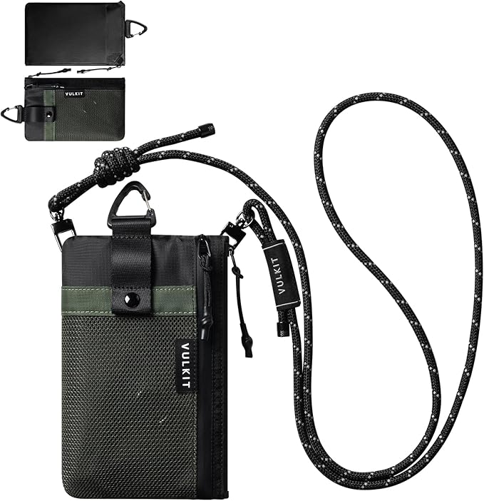 VULKIT RFID Blocking Travel Wallet for Men, Water Resistant Passport & Phone Holder with Detachable Lanyard and Key Ring, Lightweight Zipper Travel Wallet