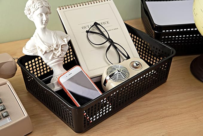 Eslite A4 Size Plastic Storage Basket,Desktop File Paper Letter Organizer Tray, 6-Packs (Black)