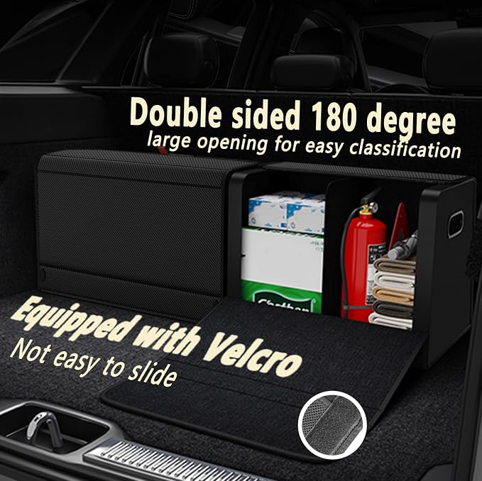 GMQ Car Trunk Organizer for SUV,Car Organizers and Storage with Collapsible Storage, Magnetic Lid Large Capacity for SUV, Truck, MPV (Carbon Black, M-15.8×13×12.5 IN)