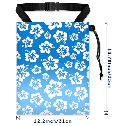 Car Trash Bag Hanging Back of Seat with Adjustable Snap Buckle Strap Cute Printed Drawstring Garbage Bags for Car-Hawaiian Floral Blue