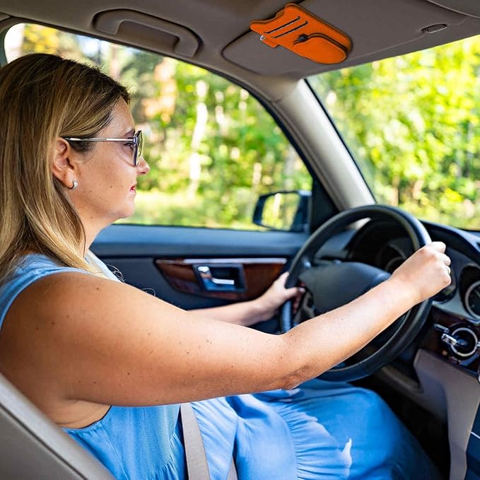 HARFINGTON 1 Pcs Sunglass Holder for Car Magnetic Leather Glasses Holder Universal Visor Sunglasses Clip Car Accessories Interior for Glasses Ticket Cards,Light Brown