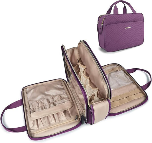 BAGSMART Large Toiletry Bag, Travel Makeup Organizer Water-resistant Makeup Cosmetic Bag Travel Bag for Accessories, Shampoo, Full Sized Container, Toiletries (Purple, Medium)