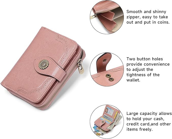 SENDEFN Small Womens Wallet Leather RFID Blocking with Multiple Card Slots and Zipper Coin Pocket