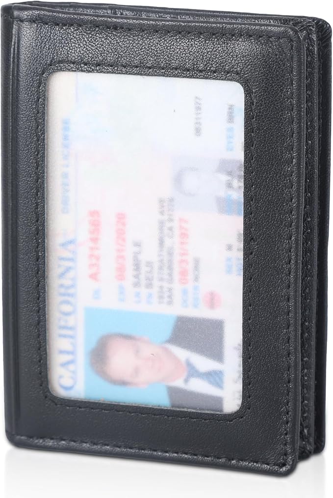 RFID Blocking Front Pocket Minimalist Slim Leather Bifold Wallet Credit Card Case Holder ID Window