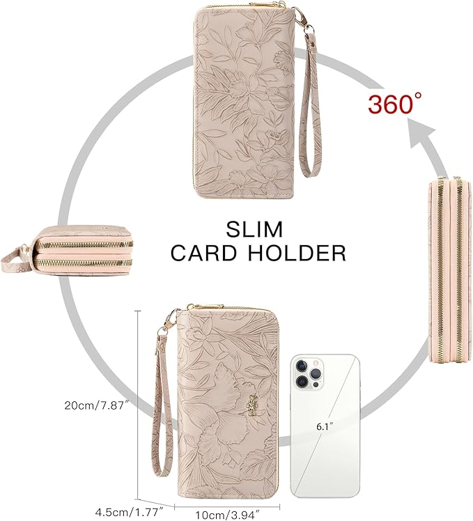 RNIEGA Wallet for Women Clutch Double Zip Around Credit Card Holder Leather Women's Wallet Large Capacity