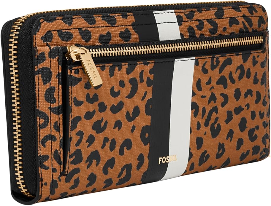 Fossil Women's Logan Leather RFID-Blocking Zip Around Clutch Wallet with Wristlet Strap for Women