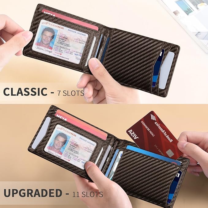 RUNBOX Slim Wallet for Men Genuine Leather RFID Blocking Bifold Minimalist Front Pocket Mens Wallet with Money Clip Thin Gift Box