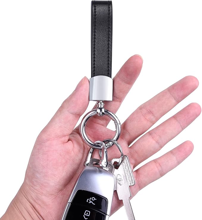 Wisdompro Genuine Leather Car Keychain, Universal Heavy Duty Key Fob Keychain Leather Key Chain Holder for Men and Women