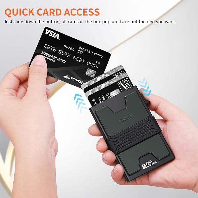 AUTLEY Airtag Wallet for Men, Slim Wallet with Airtag Holder, Aluminum RFID Blocking Pop Up Card Wallet with Cash Band (Black)