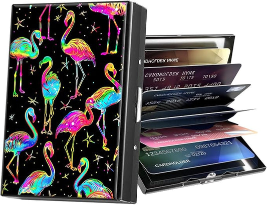 Metal Wallet,Credit Card Holder for Women Men,RFID Blocking Card Holder Wallet Mini Slim Aluminum Wallet ID Case Hard Card Case Business Card Holder Case,Glitter Flamingo