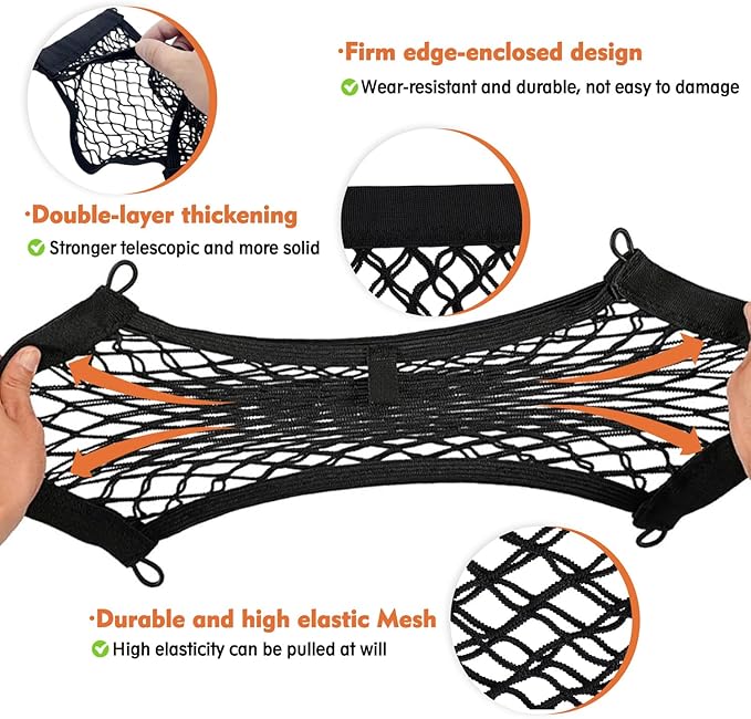 13.8'' x 9.8'' Universal Elastic Cargo Net Pocket with Screws & Hooks for Trunk RV Boats Home Cargo Storage – Keeps Items Secure & Organized(2 Pack)