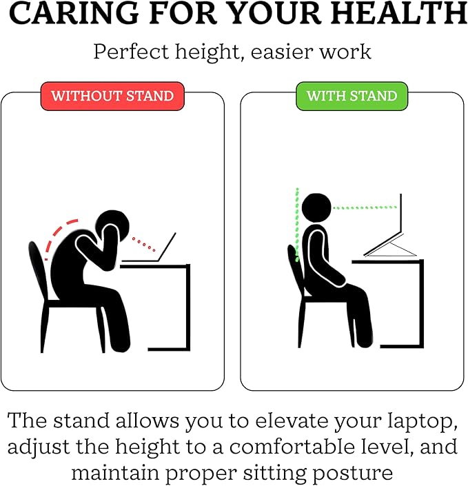 FlexElevate 7-Level Adjustable Laptop Stand, Silver Color, Carbon Steel Ergonomic Riser for Desk, Compatible with 9''-17.3'' Laptops, Portable & Sturdy Holder