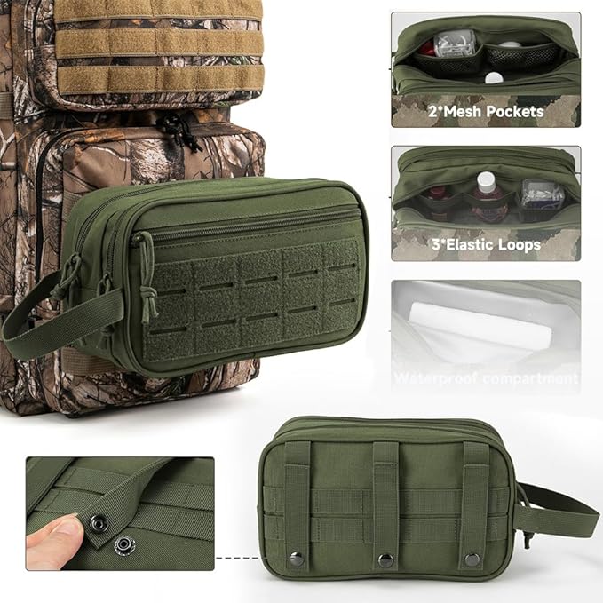 Toiletry Bag for Men - Tactical Hanging Toiletry Bag Small Foldable Shower Bathroom Organizer for Traveling/Cosmetics/Shaving (Black camo)