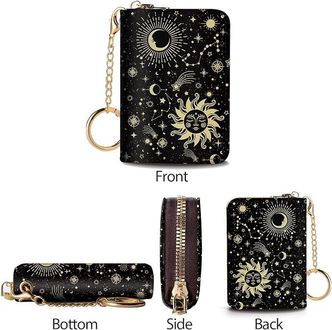 Credit Card Holder RFID Wallet, Small Card Holder Wallet for Women with Keychain Zipper, Funny Leather Print Credit Card Wallets Accordion Gift