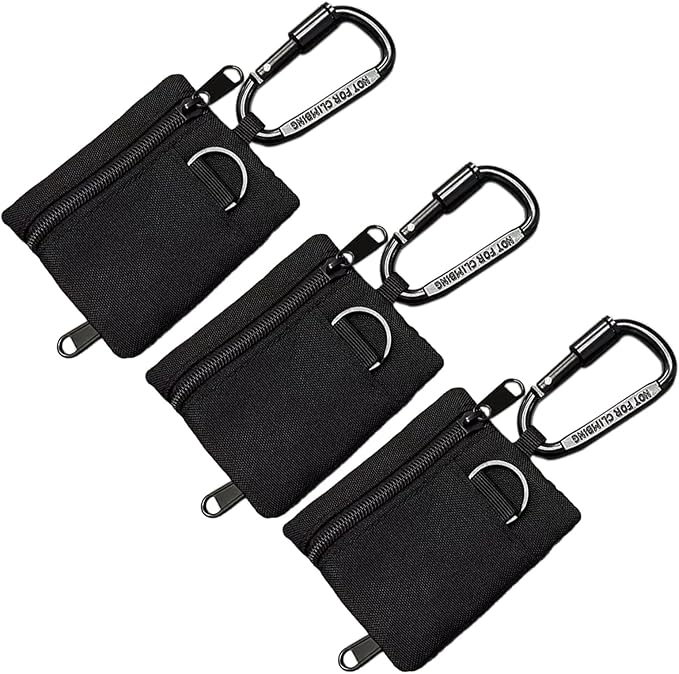 3 Pack Tactical EDC Keychain Pouch, Mini Wallet with Upgraded D-Ring - Military Mini Molle Utility Organizer for Outdoor, Hiking, Camping, Belt Gear, Zipper Pocket Bag