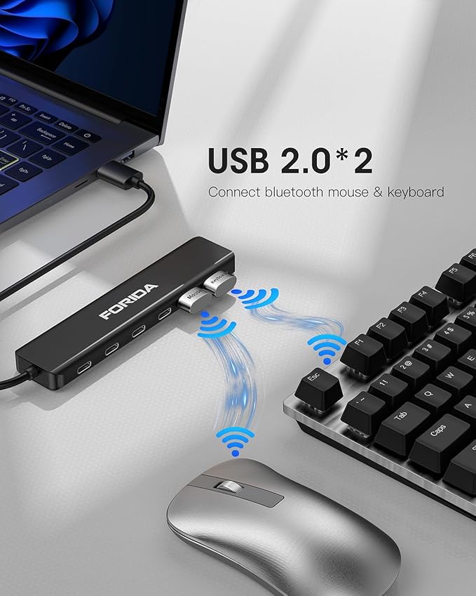 FORIDA USB Hub 3.0 to USBA, 7 in 1 USB Splitter with Ultra-Slim 4 USB C Multiport Extender Adapter for Laptop, 5V Type-C Port & 20cm Extension Cable for Desktop, MacBook More Multiple Devices