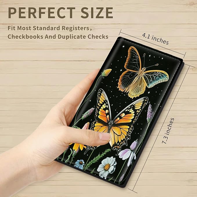 Checkbook Cover for Women & Men PU Leather Checkbook Covers for Personal Checkbook Slim Check Book Credit Card Holder Holder Wallet with RFID Blocking for Duplicate Checks,Butterflies