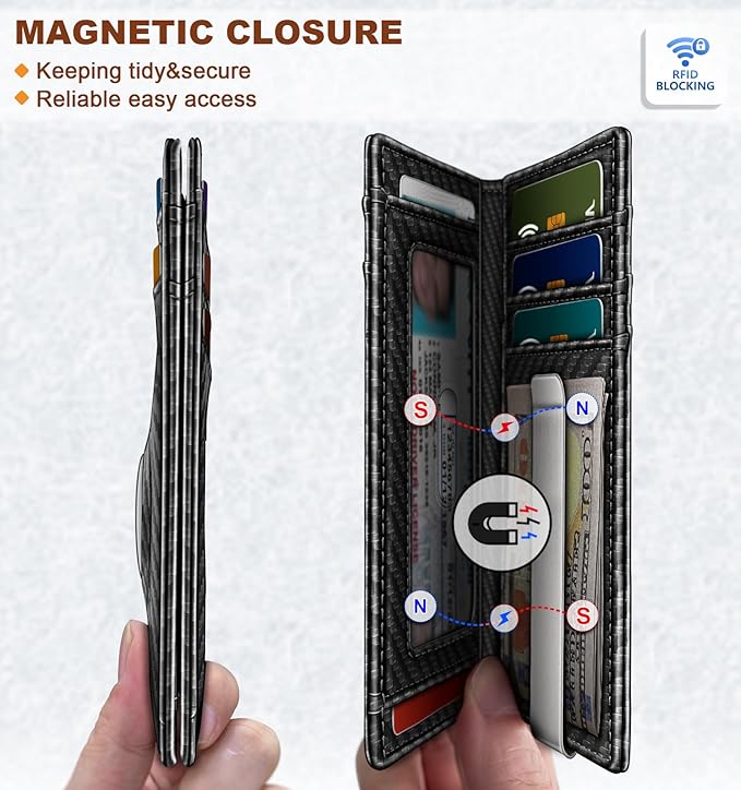 BULLIANT Men Airtag Wallet,Slim Wallet Money Clip Card Holder Magnetic Closure 12 Cards in Front Pocket RFID Blocking