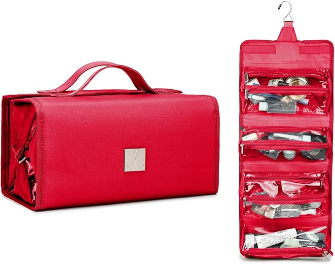 ROYALFAIR Roll Up Makeup Bag, Travel Toiletry Bag for Women with 4 Clear TSA Approved Pouches, Hanging Travel Organizer, Folding Cosmetic Bag for Men and Women