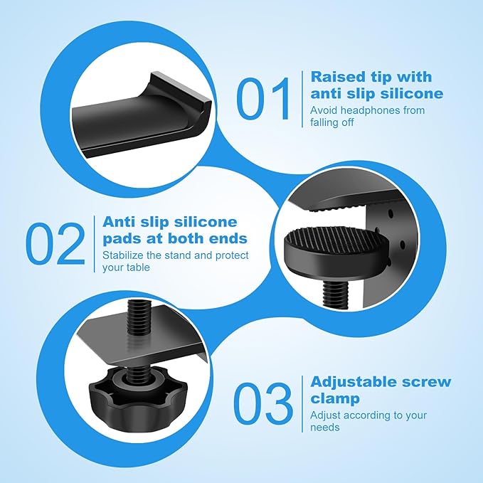 2PCS Headphone Stand Hanger Holder, Foldable Aluminum Desk Headphone, Universal Space Saving Headset Stand Multifunctional Under Desk Hanger for Home Office