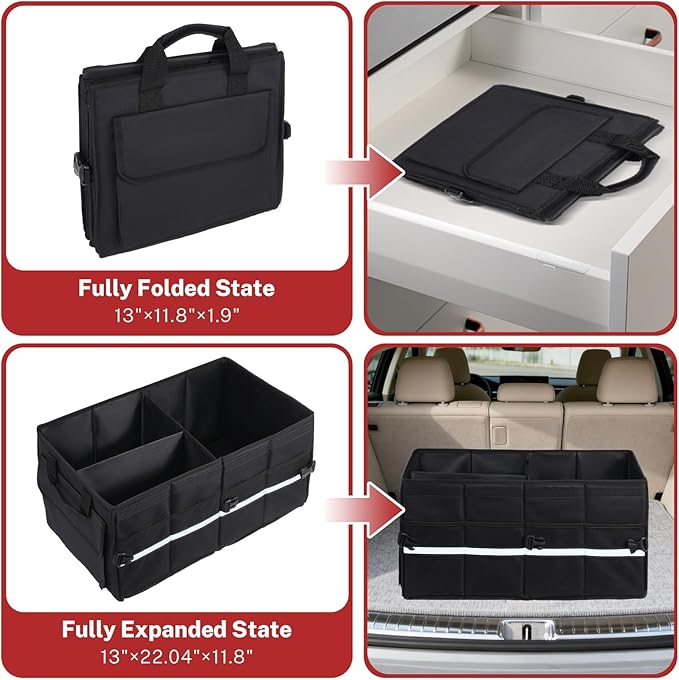 Car Trunk Organizer, A Foldable Car Trunk Storage Organizer Designed For All Car, 56L Capacity Waterproof Car Accessories For All People, With Detachable Covers, Made Of 600D Oxford Cloth