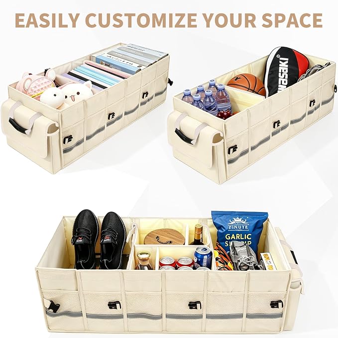 GDNasist Car Trunk Organizer and Storage with Lid & Removable Cooler Bag, Car Accessories 6 Removable Dividers for Custom Space, Collapsible Trunk Organizers Interior for SUV & Sedan, Large