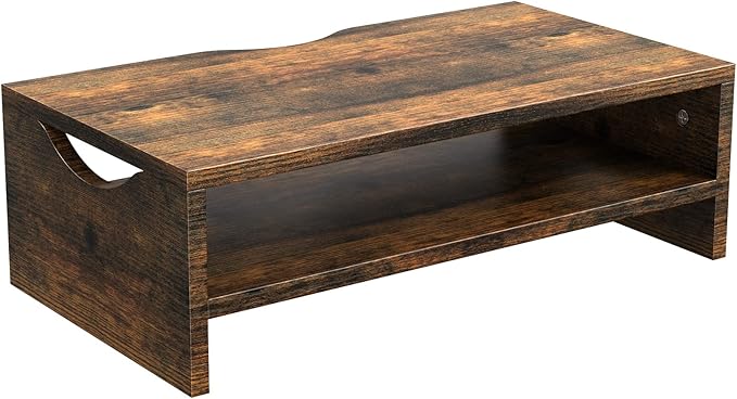 Monitor Stand Riser, 2-Tier Wood Computer Monitor Riser with Storage, Computer Screen Desk Shelf for Monitor, Laptop, PC, iMac, TV & Printer