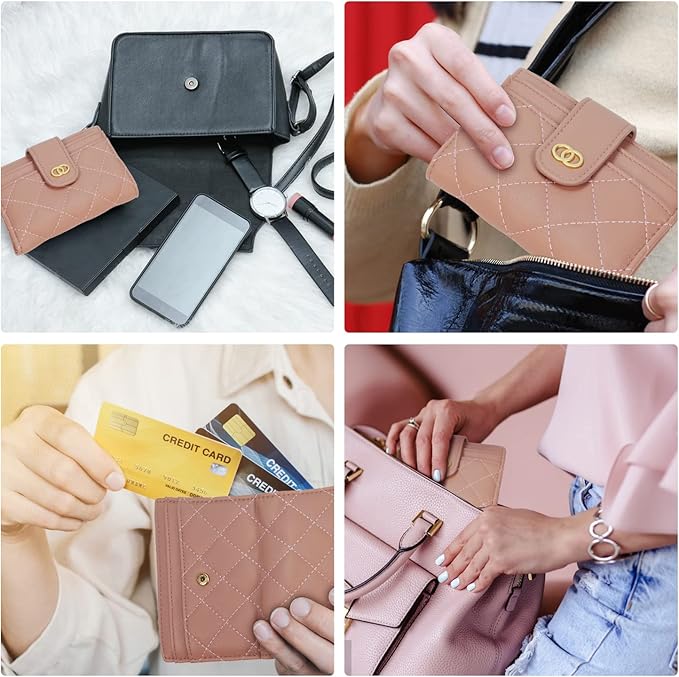 Avando Small Wallet For Women- Credit Card Holder Wallet For Women Girls- Zipper Small Bifold Wallet Mini Coin Purse With ID Window (Rose)