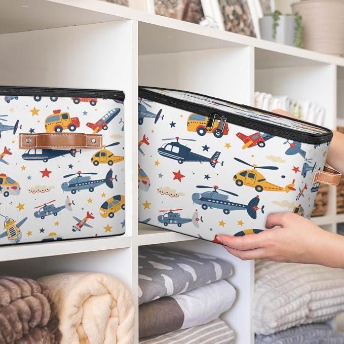 Aircraft Storage Basket for Bedroom Kitchen Bathroom Storage Bins with Lids Collapsible Toy Cube Storage Organizer for Kid Teen Women Men