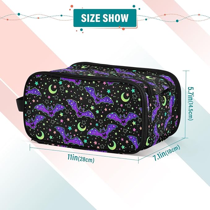 MNSRUU Magic Galaxy Bat Makeup Bag - Large Capacity Cosmetic Organizer, Portable Toiletry Bag for Travel Size