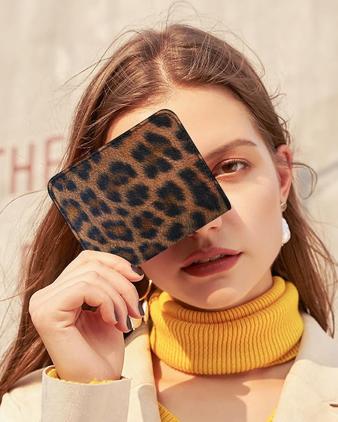 Bistup Credit Card Holder Wallet for Women Cute Leather Ladies Teen Girls Female Cardholder Wallets Accordion Purse Small Medium Aesthetic Print Leopard Modern Design Rfid Zipper Around