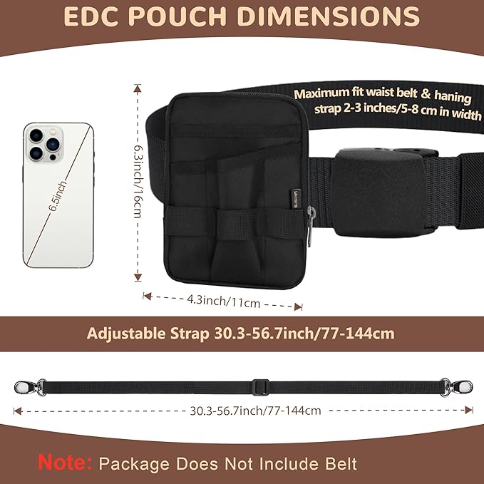 Likesing Pocket Organizer with Removable Strap, EDC Belt Organizer with 6 Pockets and 3 Slots, Small Tool Pouches EDC Pouch for Men for Small Gears Flashlight Tactical Pen Notebook Gadget Organized