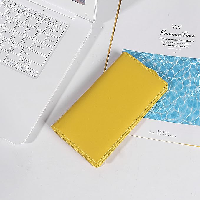Sanlykate Leather Checkbook Cover for Men and Women, Check Book Case Card Holder with Free Divider, Standard Register Duplicate Checks with pen inserts, Yellow