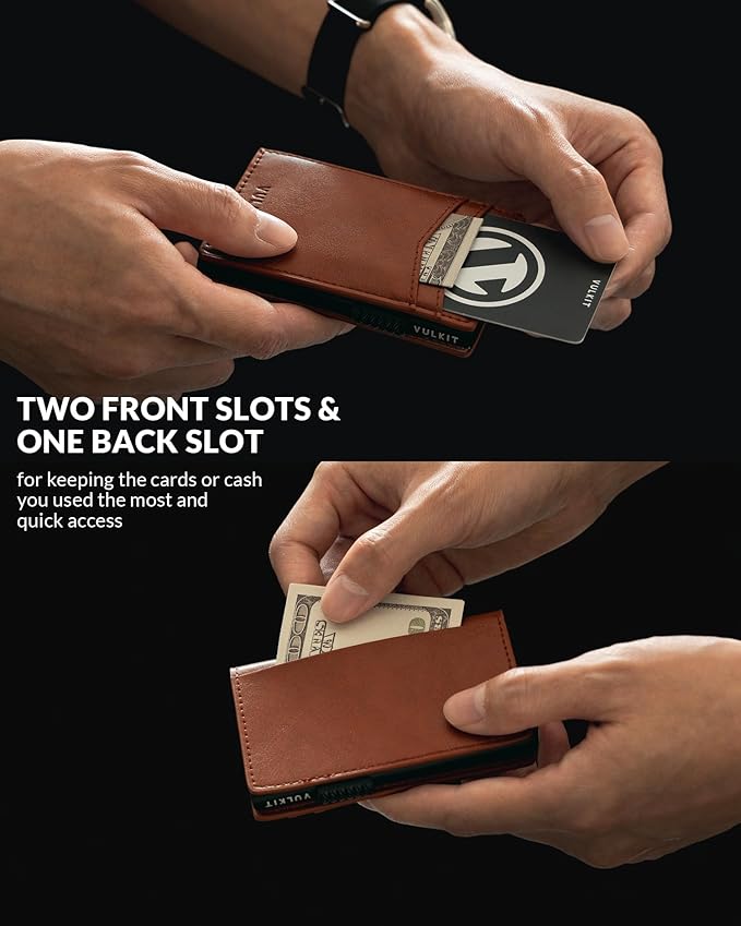 VULKIT Men's Slim Wallets Pop Up Card Holder RFID Blocking Metal Wallet Minimalist Design Holds Up to 11 Cards