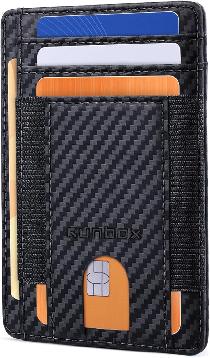 RUNBOX Slim Minimalist Wallet 8-12 Cards Front Pocket RFID Blocking Leather Small Thin Card Holder Wallets for Men and Women Gifts for Him