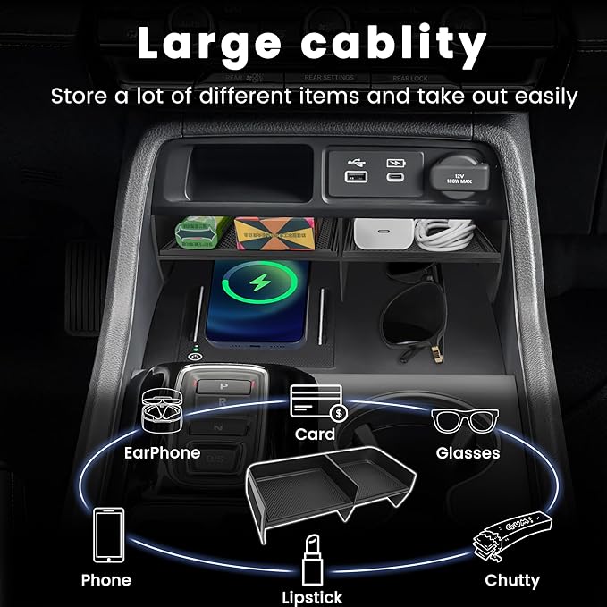 Center Console Organizer Compatible with 2023 2024 2025 2026 Honda Pilot/ 2026 Honda Passport Secondary Storage Box ABS Material Insert Divider Interior Accessories