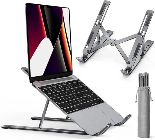 ivoler Laptop Stand, Laptop Holder Riser Computer Tablet Stand, 6 Angles Adjustable Aluminum Ergonomic Foldable Portable Desktop Holder Compatible with MacBook,iPad, HP, Dell, Lenovo 10-15.6” Gray