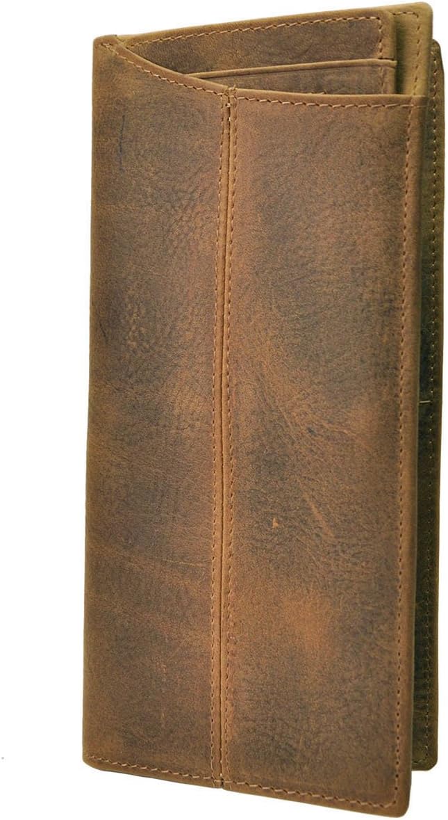 Le'aokuu Mens Genuine Leather Bifold Wallet Organizer Checkbook Card Case (1019 Light Brown)
