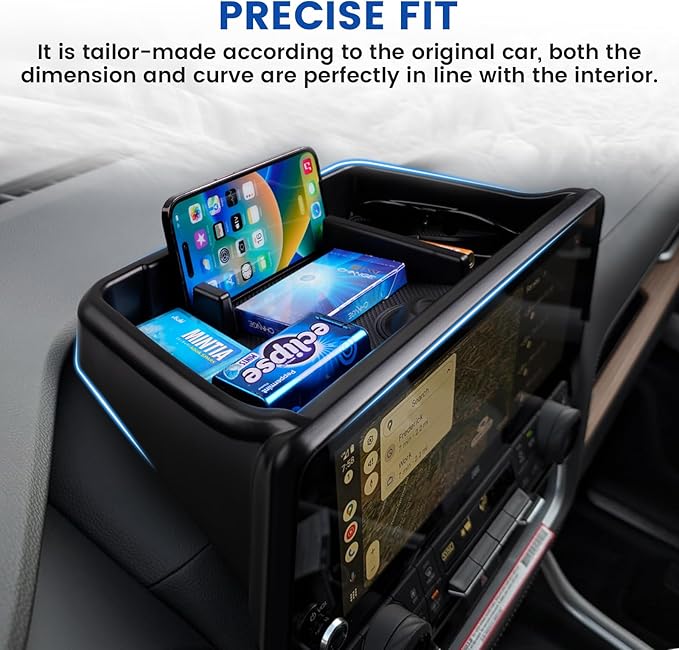 Autorder Center Console Dash Organizer for 2024 2025 Toyota Grand Highlander Accessories Dashboard Insert Tray with Cellphone Holder Storage Box with Anti-Slip Mat