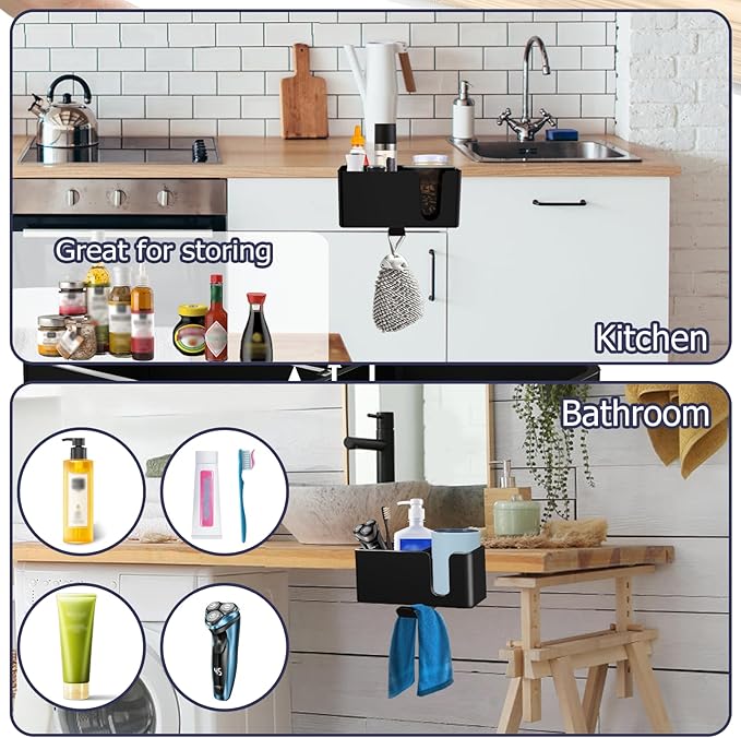 Yinqster 2/3/4 in 1 Desk Cup Holder and Headphone Hanger,Clip on Cup Holder with Rotating Headphone Stand & 2 Wire Holes,Detachable Side Desk Organization for Table,Office Accessories