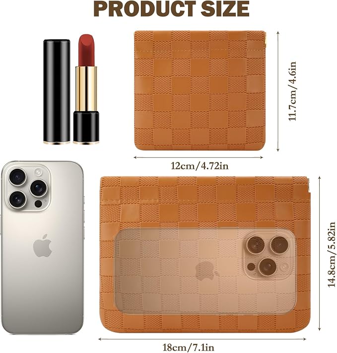 2 PCS Small Makeup Bag for Purse,Premium Small Makeup Pouch Purse,Mini Cosmetic Bag for Travel,Portable Travel Pouch with Quick Access Design,Neutral,elegant and stylish (Checkered Brown)