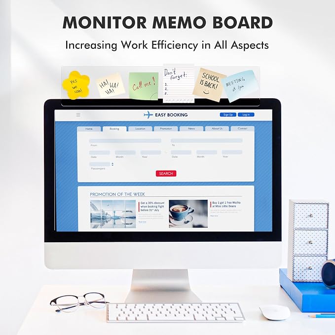 DOLLAR BOSS 1 Pc 15.7" x 3.1" Transparent Acrylic Monitor Memo Board | Computer Screen Side Note Holder, Office Desk Accessories, Clear Message Board, For Sticky Notes Memos, Fits PC & Laptop