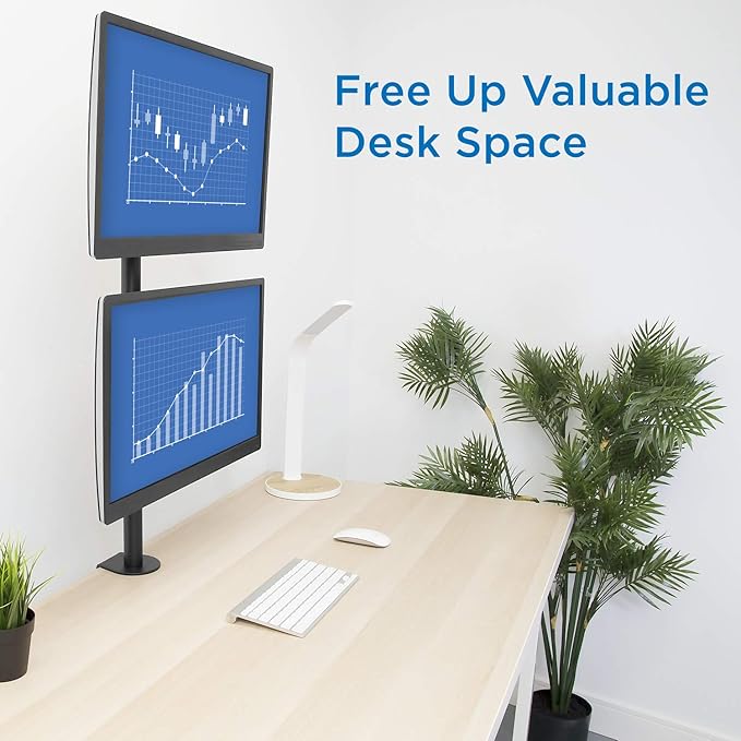 Mount-It! Vertical Dual Monitor Mount | Stacked Monitor Desk Stand | Fits 2 Computer Screens 19 20 21 22 23 24 27 32 Inches | C-Clamp and Grommet Bases | VESA 75 100 Compatible