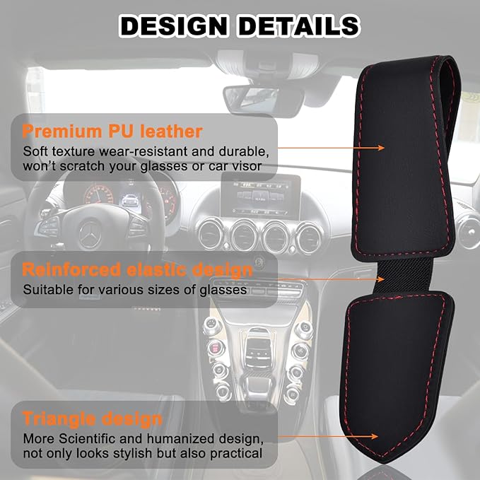 Hoffi Black Sunglasses Holder for car Visor, Magnetic Leather Sunglasses Clip for car Visor, car Accessories for Women and Men Interior, 1 Pack Visor Sunglasses Holder Clip（Black）