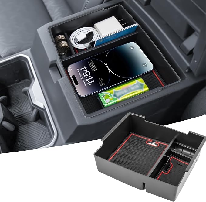 Center Console Organizer Compatible with 2024 2025 2026 Toyota Tacoma Console Armrest Storage Box Interior Insert Storage Tray Secondary Accessories(Red)