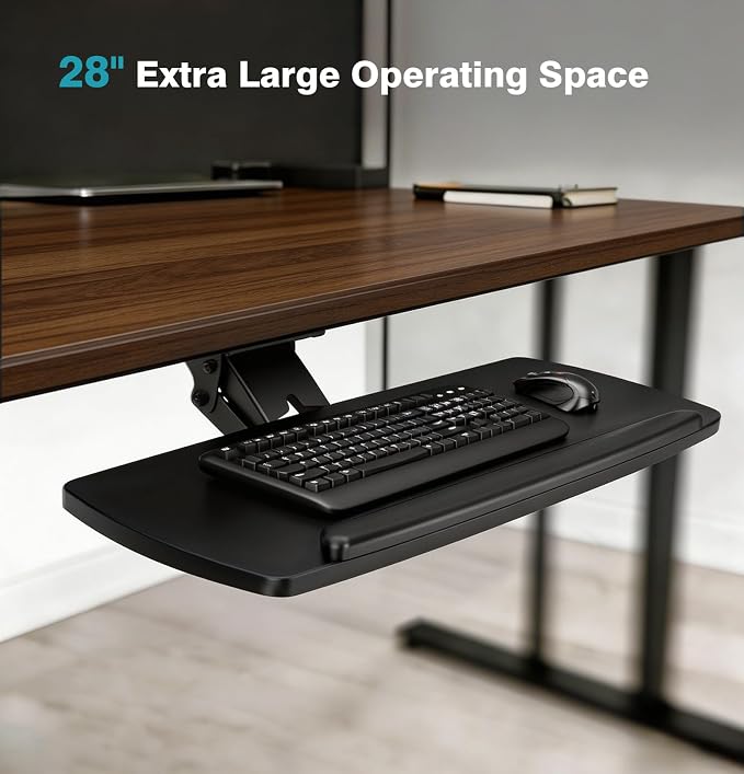 Keyboard Tray Under Desk with Storage Drawer, Height Adjustable Keyboard Tray Slide Out 360° Swivel Tilt, Ergonomic Under Desk Mount Keyboard & Mouse Holder for Gaming Home Office