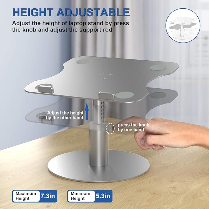 Adjustable Laptop Stand, Aluminum Laptop Riser, Multi-Angle Height Adjustable 360°Rotation Notebook Stand Desktop Holder Compatible with Mac MacBook Pro Air, Lenovo, Dell XPS, HP(10-17")