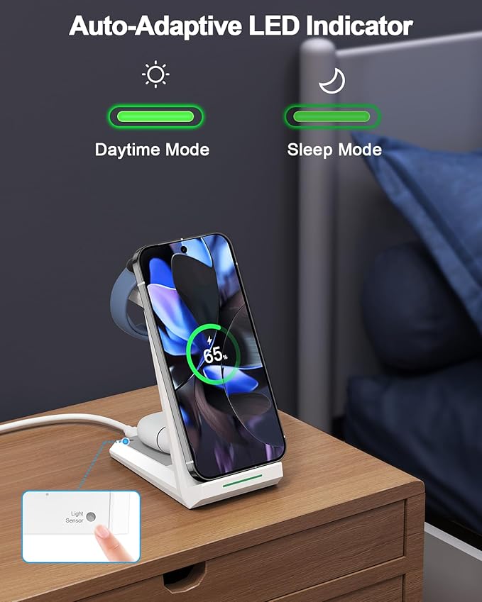 NANAMI Wireless Charger for Google - 3 in 1 Wireless Charging Station Fast Charger Stand Dock for Pixel 9/9 Pro XL/Fold/8/7,Buds Pro 2/Pro, Watch 3/2,Fitbit Versa 4/Sense 2(Not for Pixel Watch 1/4)