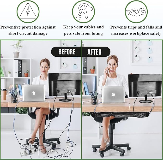 Under Desk Cable Management Net, Heavy-Duty Mesh Desk Wire Organizer, Large Capacity Under Desk Cord net for Home Office & Gaming Setup, Adjustable & Sturdy Cable Management net