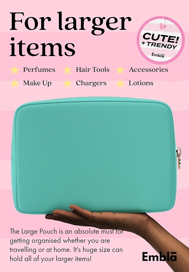 Embla Large Makeup Bag and Waterproof Nylon Travel Toiletry Bag, Large Capacity Cosmetic Zipper Pouch, Turquoise